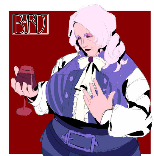 Willow Schnee looks despondent, holding a glass of wine; the background is a wine-red square.