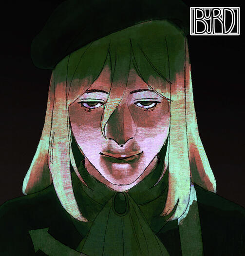 Takano Miyo Takano Miyo, in her Tokyo outfit, is smiling with blank eyes. Her face is lit from below. The background is dark black and my signature is in the top left corner stating BYRD in all caps.