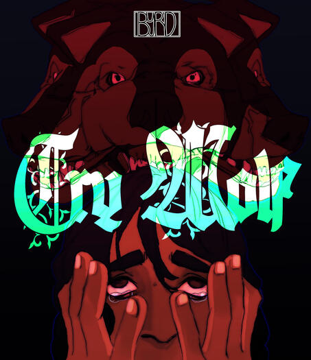 My original character Wolfe, crying as a three-headed wolf, snarls above her. The text "Cry Wolf"